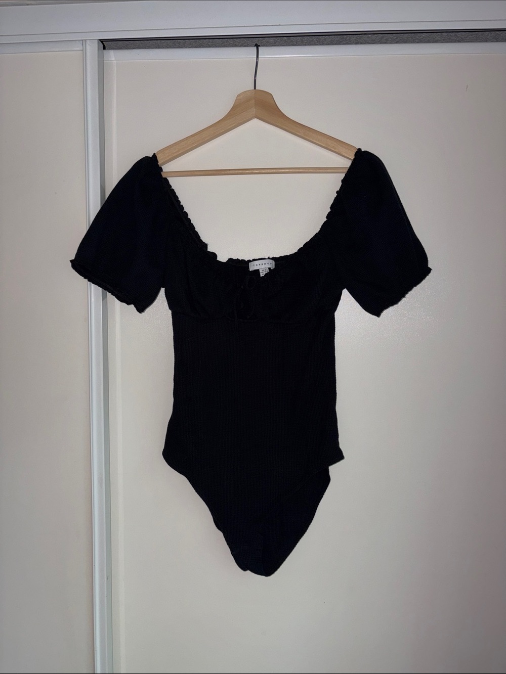 Black Puff Sleeve Ruffle Bodysuit